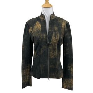 Cigno Nero Jacket Womens 38 US 6 Black Gold Leather Fitted Coat Full Zip Mock
